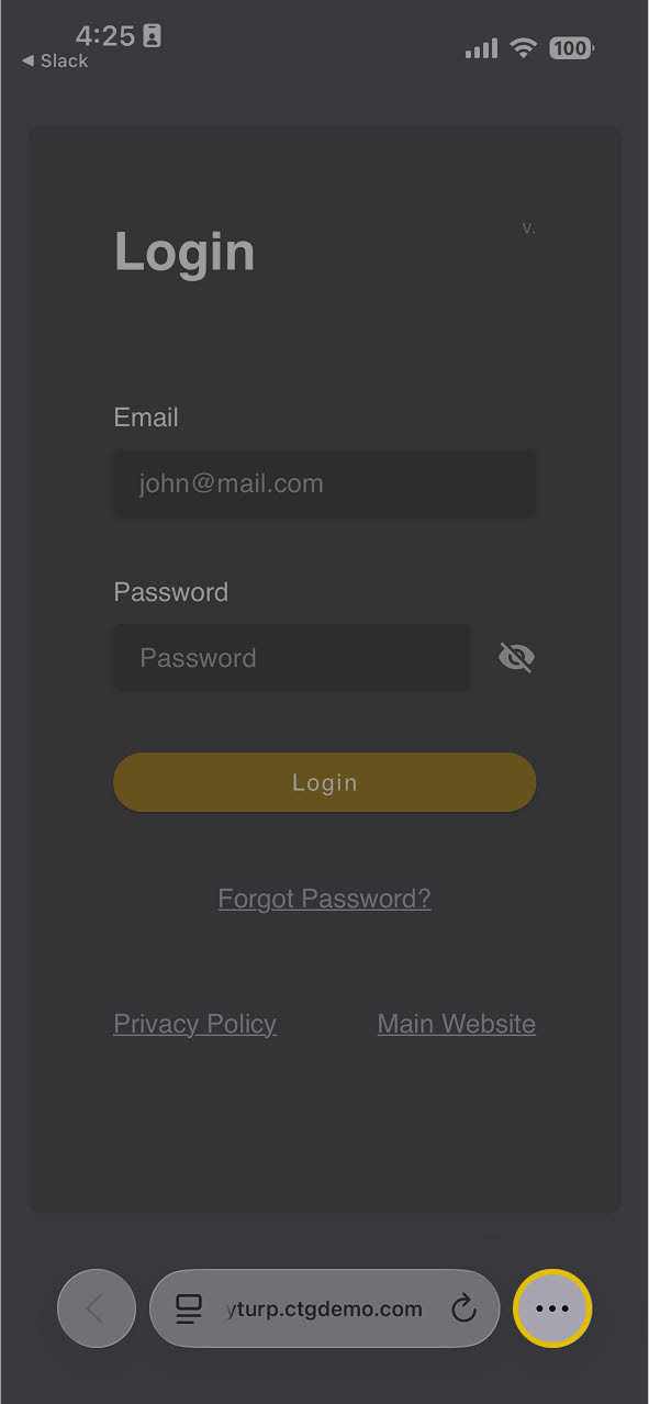Step 1: the TBT App open in Safari on iPhone.