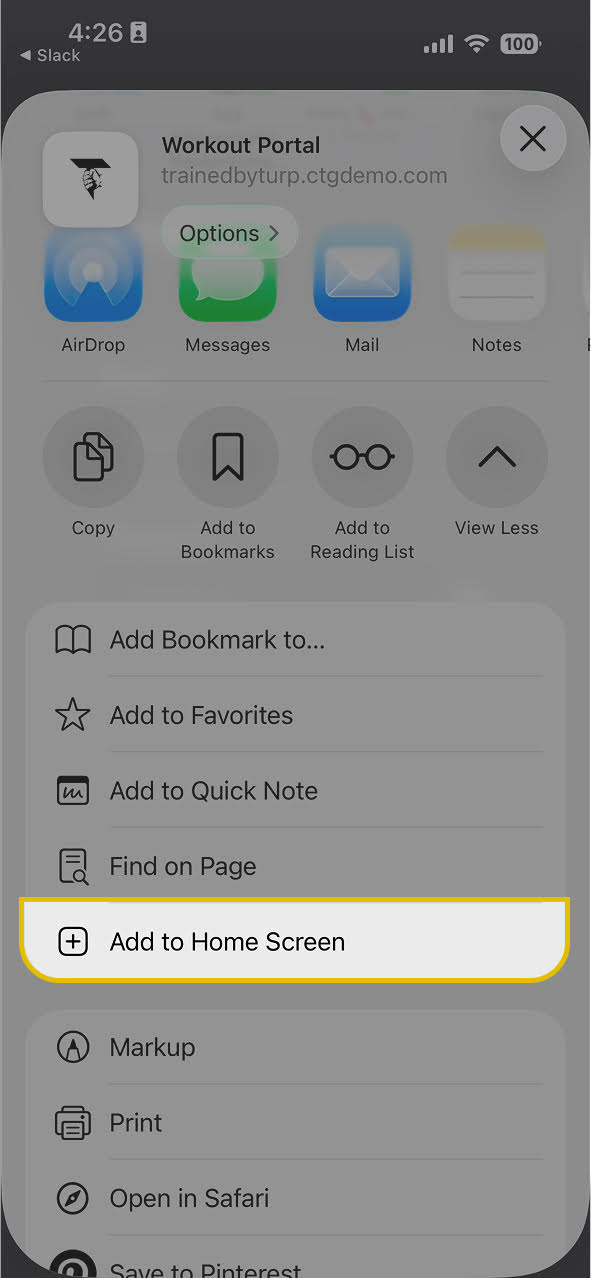 Step 3: Add to Home Screen in the Safari share menu.